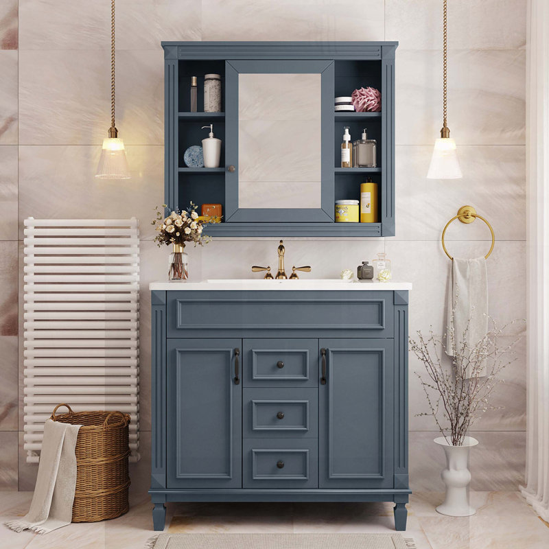 Ensemble de meuble-lavabo 36 po avec armoire à miroir et 2 portes à fermeture douce, Blue