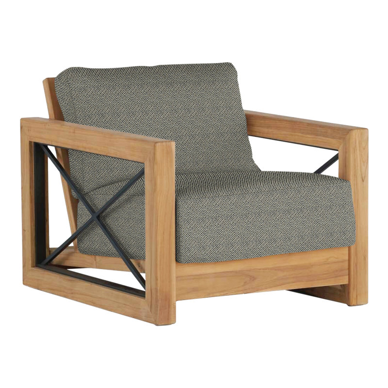 Malta Teak Outdoor Lounge Chair, No welt + Standard fill, Natural Teak, Intermix Bark