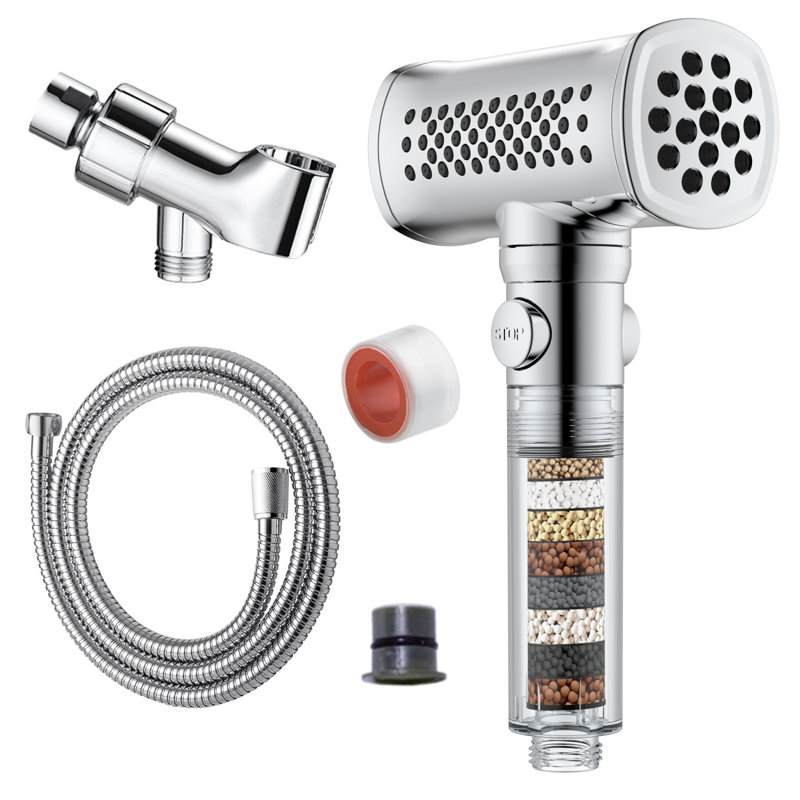 Chrome Hammer Style Filtered Handheld Shower Head With 4 Spray Modes