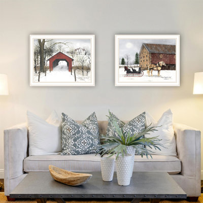 «Trendy Decor 4U 2-Pièce Vignette Sleigh Ride To Grandma's Art mural encadré pour le salon, impression d'art mural de chambre à coucher pour la décoration intérieure par Billy Jacobs