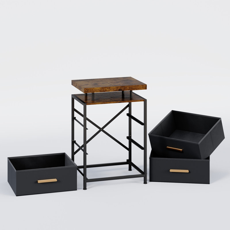 3 - Drawer Dresser With 2-Tier Open Shelf, Dresser With Power Outlet & LED, 17.32"H Dresser For Bedroom Black, Black