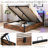 Lift-Up Storage Bed Frame, Size Bed Frame With Bookcase Headboard  LED Lights, Wooden Platform Bed Frame With Charging Station, No Spring Box Needed, Rustic Brown-92133806
