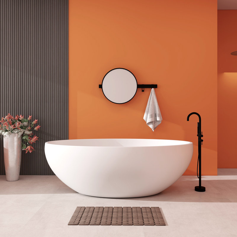 67'' x 39'' Extra Wide Freestanding Soaking Solid Surface Bathtub, Matte White