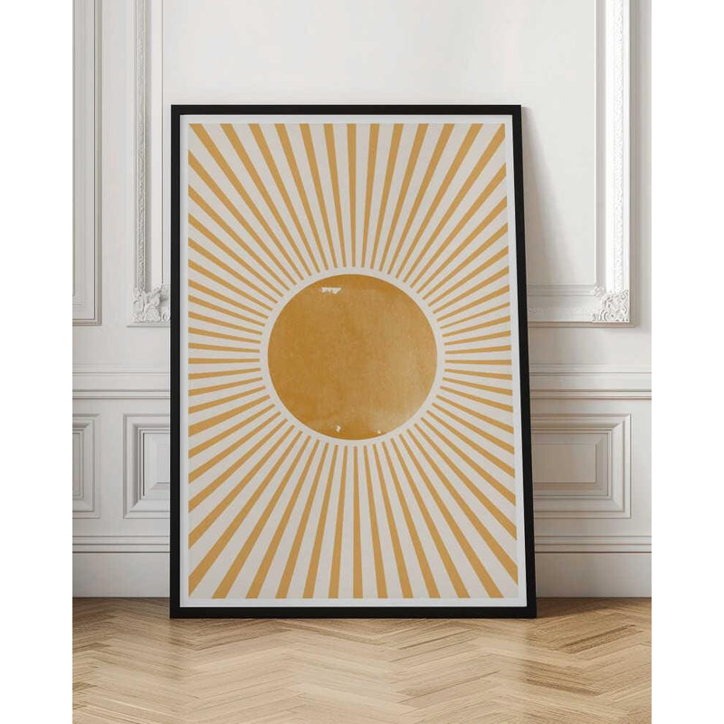 Golden Sunburst - impression d'art moderne minimaliste, H 32 po x l 24 po, Noir, Impression encadrée sans passe-partout