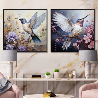 Humminbirds Floral Whimsical Whisper 1 I - Hummingbird Wall Art Prints Set Of 2
