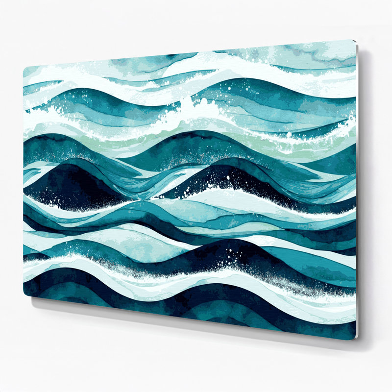Art mural bleu côtier à motif de vagues numériques, H 11 po x l 14 po