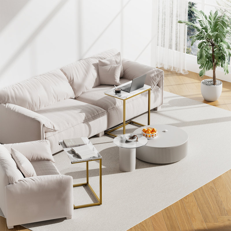 Kronsberger C-Shaped Side End Table, White Top/Gold Base