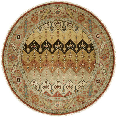 Tapis brun / doré en laine noué à la main Chevron