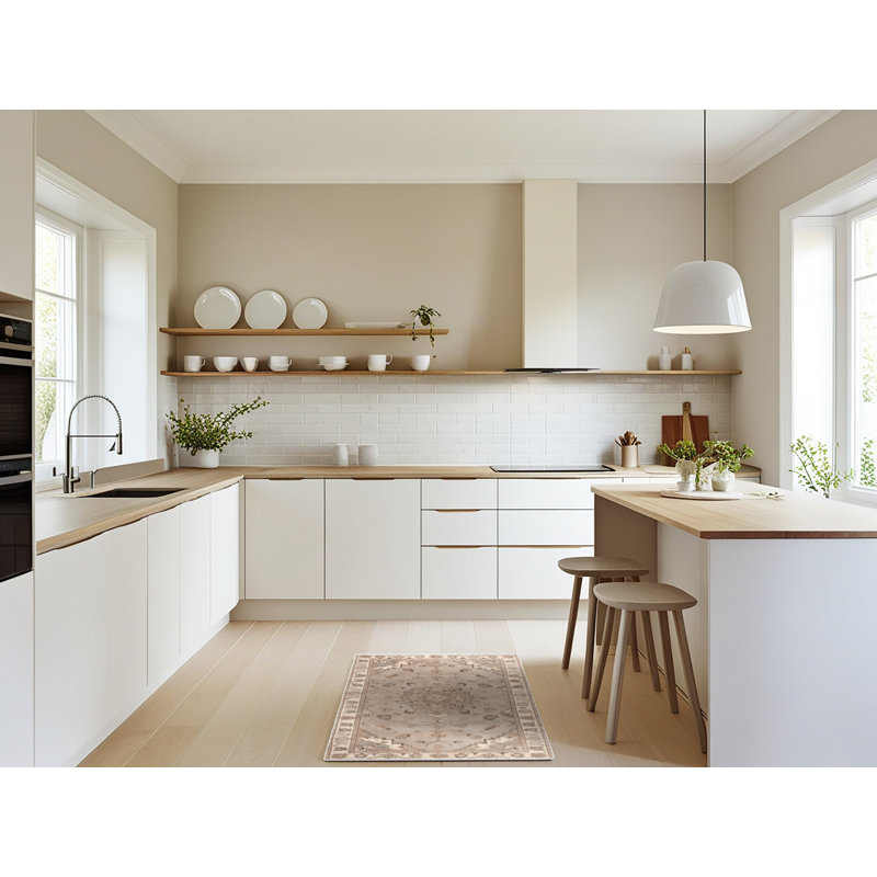 Tapis beige lavable à la machine Afyon, Tapis de couloir 2 pi x 5 pi