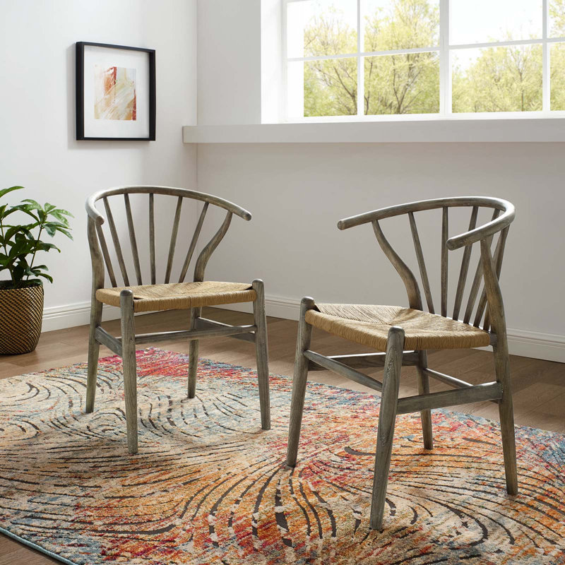 Modway Flourish Spindle Wood Dining Side Chair, Gray, 2