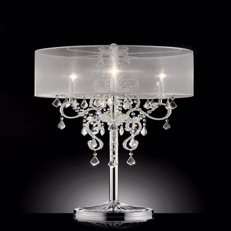 Grande lampe de table 35 "Evangelia", finition argentée et accents de cristal