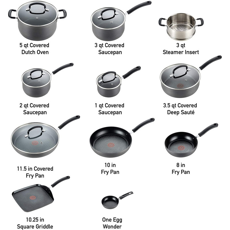 Batterie de cuisine antiadhésive en aluminium anodisé dur T-fal Ultimate, 17 pièces