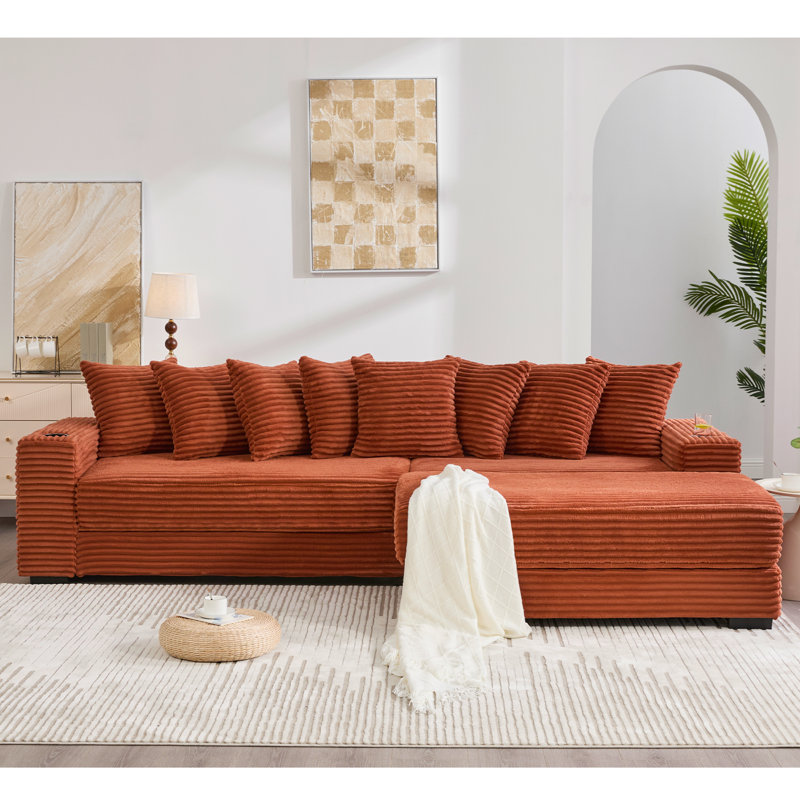 Canapé modulaire en L 110,75 po, Tissu orange