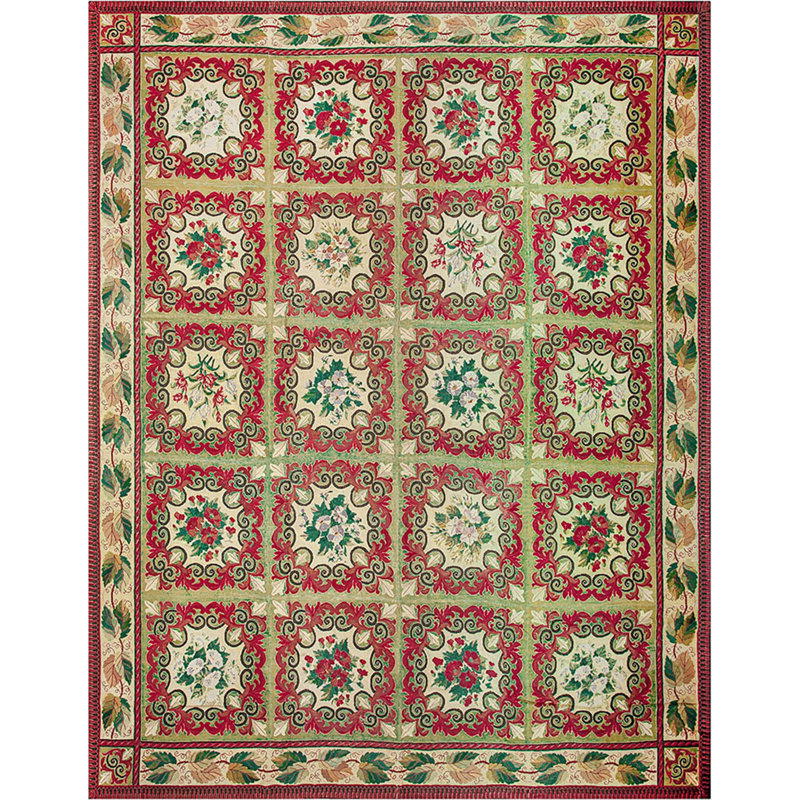 Red Room Size Antique Floral Flat Weave French Needlepoint Rug