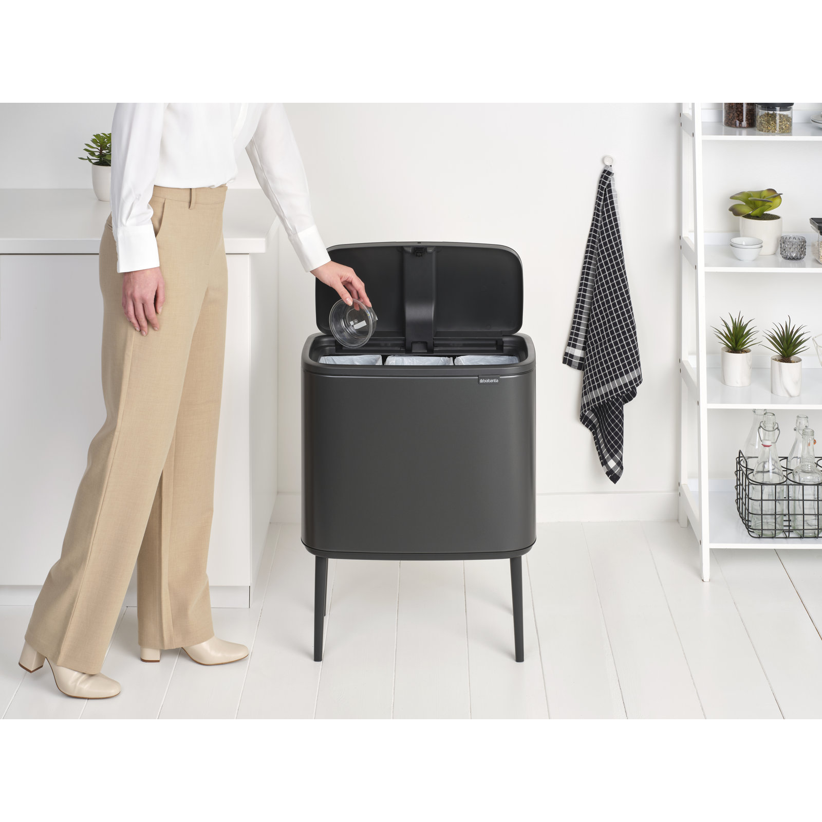 Brabantia Bo Touch Top 9gal Recycling Can, Confident Gray