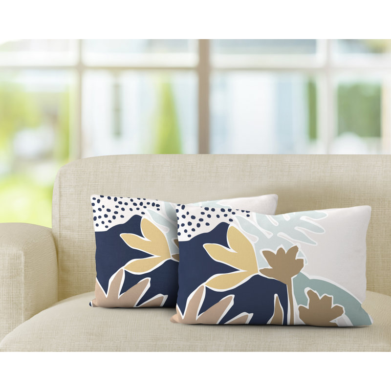 Floral Outdoor Reversible Throw Pillow, Gray/Navy/Beige