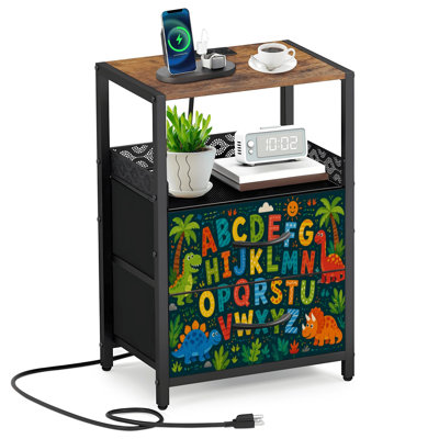 Table de chevet 2 tiroirs en tissu avec station de charge
