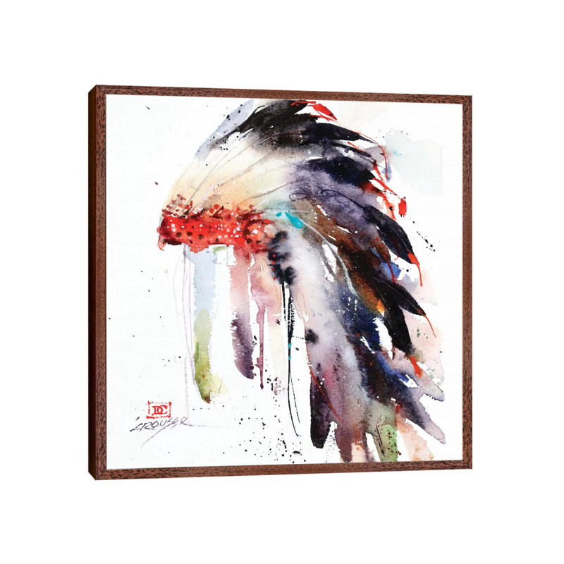 Headdress II by Dean Crouser - Painting on Canvas, Classic Brown Wood Framed, 45.72 cm H x 45.72 cm W