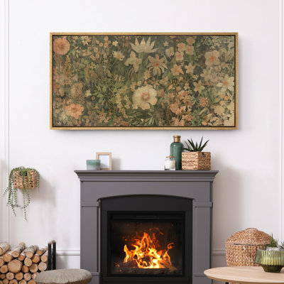 «Vintage Garden Flowers Antique French Floral Art», impression sur toile encadrée très grande