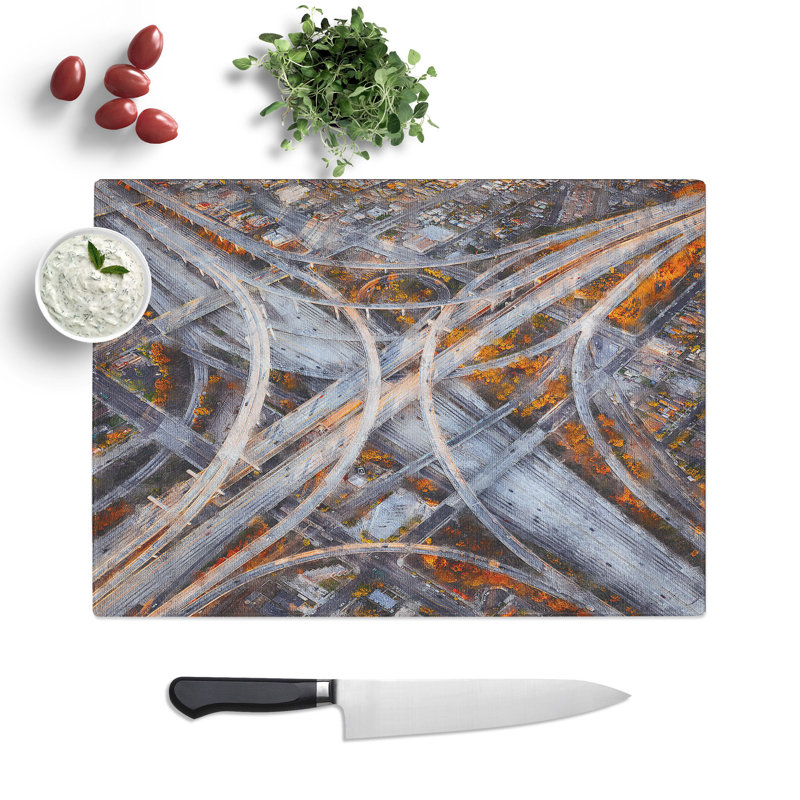 Tempered Glass Highways of Los Angeles Chopping Board, 20 cm x 28.5 cm