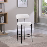 Woker Modern Sherpa Counter Height Stools Set of 2, Uphsoltered 26" Seat Height Barstools with Brushed Brass Metal Legs Round Low Back Kitchen Stools with Footrest for Dining Room,