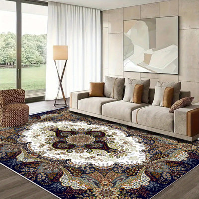 Tapis traditionnel / multicolore à médaillon traditionnel avec envers en caoutchouc antidérapant, tapis intérieur / extérieur en polypropylène touffeté lavable