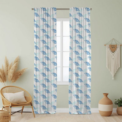 Semi Sheer Beach Print Curtain Single Panel