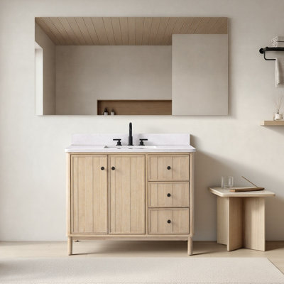 Lugano 42" Single Sink Freestanding Bathroom Vanity with Engineered Stone Top, Hidden Power Station, USB Charging Shelf & Hair Dryer Holder 