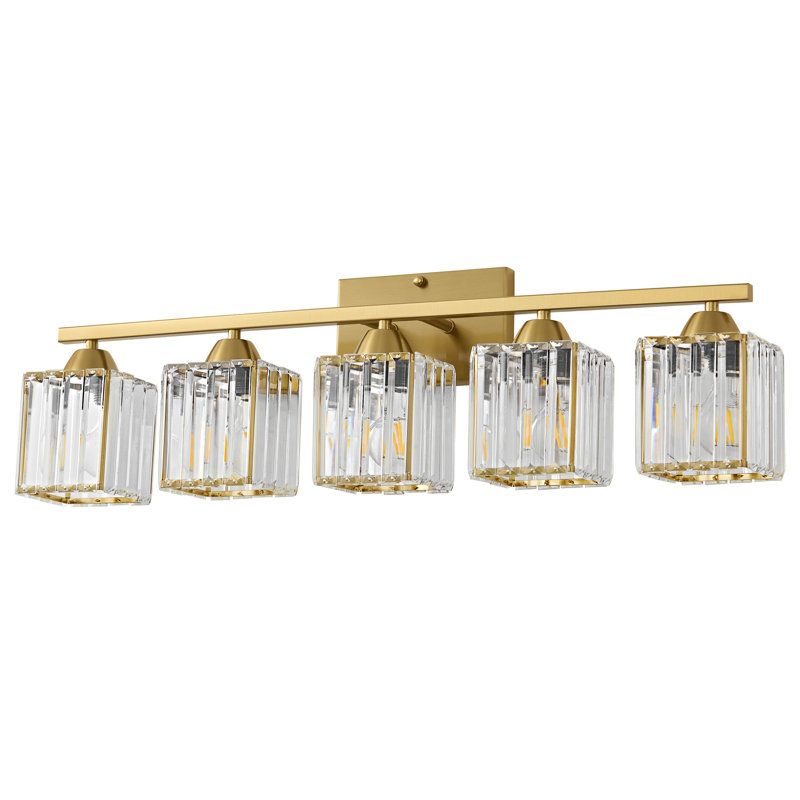 Éclairage de salle de bain à intensité variable 3 lumières avec abat-jour en cristal Monike, Doré, 5 Lights