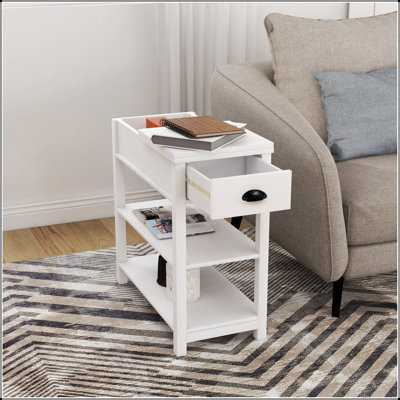 Narrow Sided Table With Drawers And Bottom Partition, Flip-Over Design For Easy Access And Space Efficiency