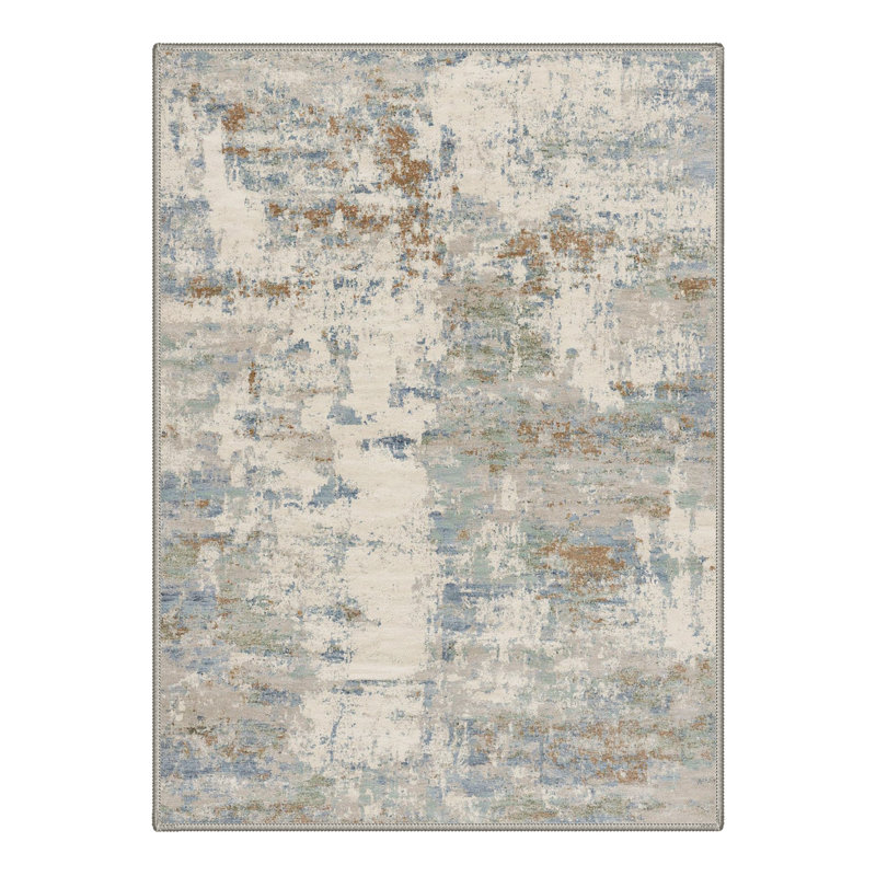 Tapis ivoire / bleu Atkins, Rectangle 5 pi x 7 pi