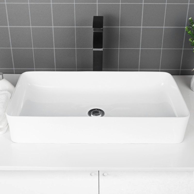 24" L x 14" W Ceramic Rectangular Vessel Bathroom Sink, White