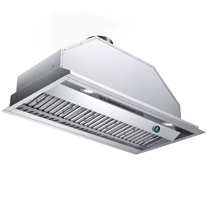 Hotte encastrable 36 po 900 CFM en acier inoxydable avec filtres à charbon, lumières DEL et commande à bouton, 36"