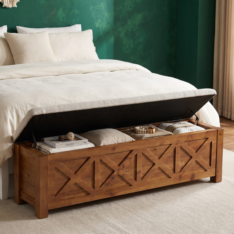Banc d'entrée en bois massif de 63 pouces avec rangement à couvercle relevable,