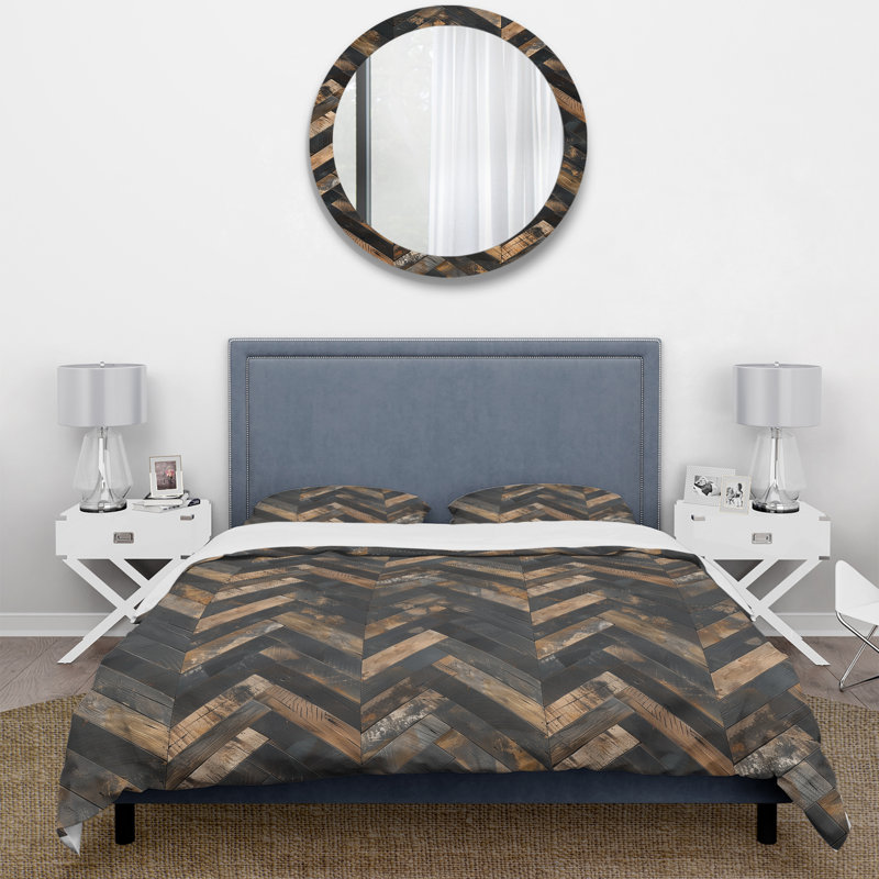 Ensemble de housse de couette Vintage Barnwood Chevron Charm II - Country, Housse de couette très grand + 2 taies décorativ