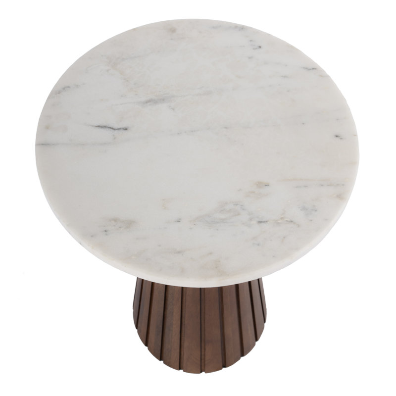 Idris 14 in. W Round Marble and Wood Side Table