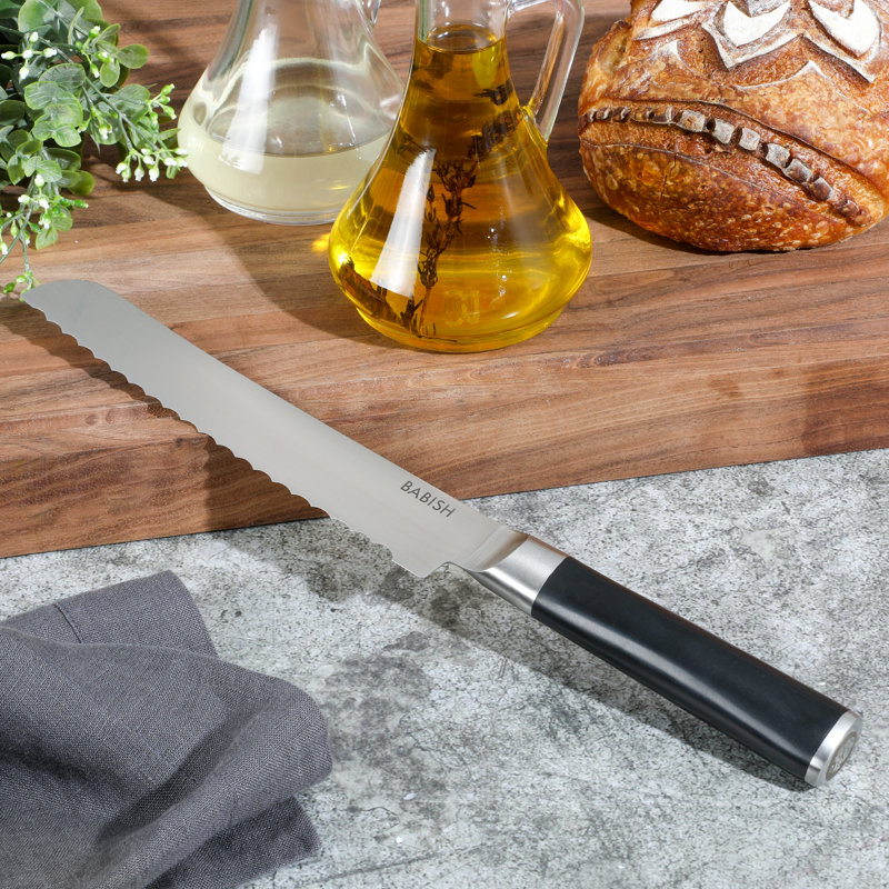 Babish 8'' Hollow Edge Bread Knife, Black
