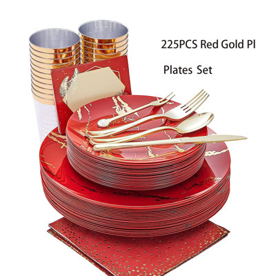 225 Disposable Christmas Plastic Plate Set Includes 25 Dinner Plates 25 Dessert Plates 25 Forks 25 Mini Forks 25 Spoons 25 Knives 25 Cups 25 N