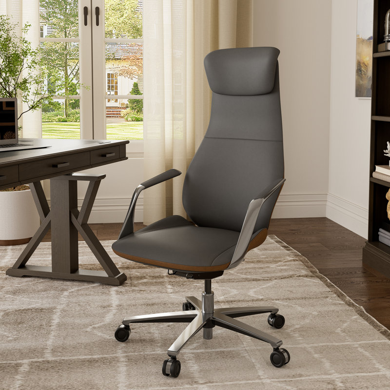 Genuine Leather Executive Office Chair With Adjustable Headrest