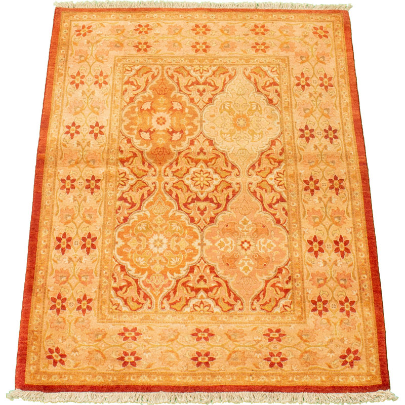 Tapis décoratif en laine noué à la main de conception unique noué à la main new age de style perse paktoré/saumon 3 pi 2 po x 4 pi 6 po