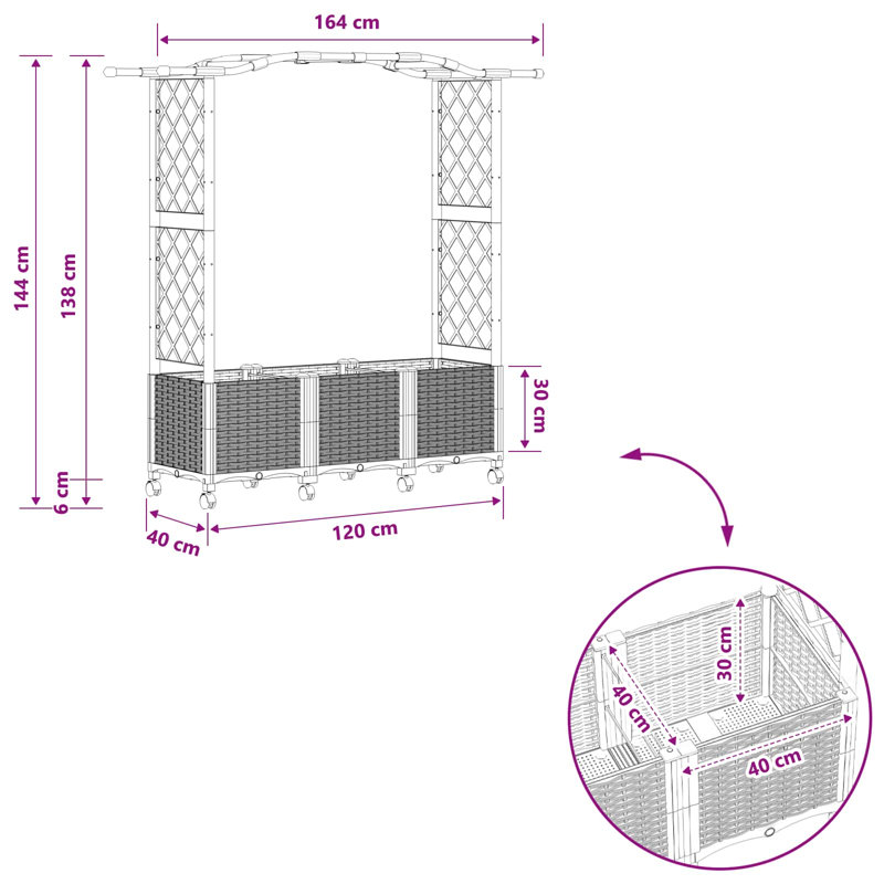Raised Garden Bed, Light Grey, 144cm H x 164cm W x 40cm D
