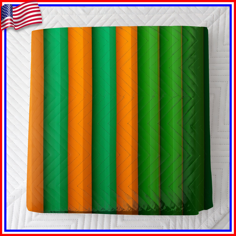 Green Orange Vertical Stripes Bedding Stripes Bedspread Pattern, Full / Double
