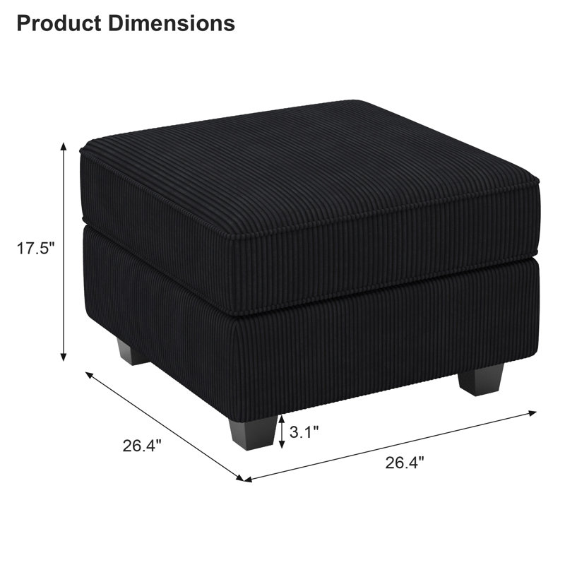 Nairoby 26.4'' Wide Upholstered Storage Ottoman Footstool Module Part for Sectional Sofa, Black Corduroy