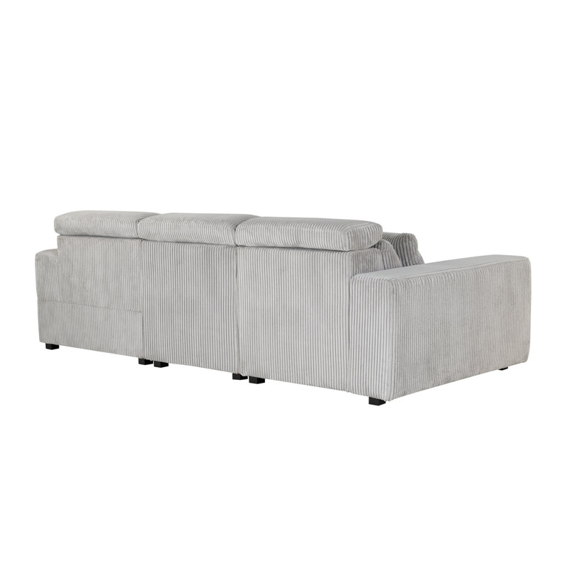 Gray Corduroy Fabric Power Reclining Sectional Sofa