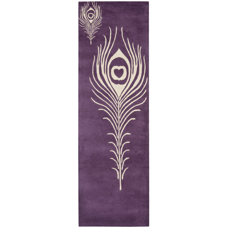Tapis mauve touffeté à la main Nonia, Tapis de couloir 2 pi 6 po x 12 pi