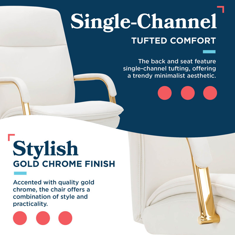 Opus Leather Swivel Executive Office Chair, White, Gold