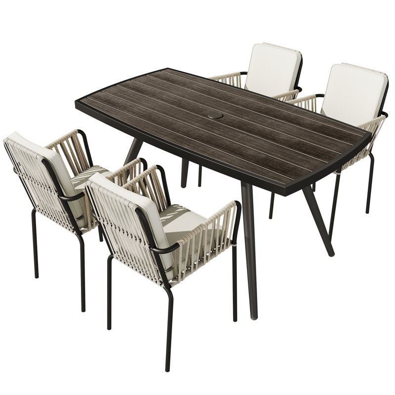 Caihla Rectangular 4-Person Outdoor Dining Set with Cushions