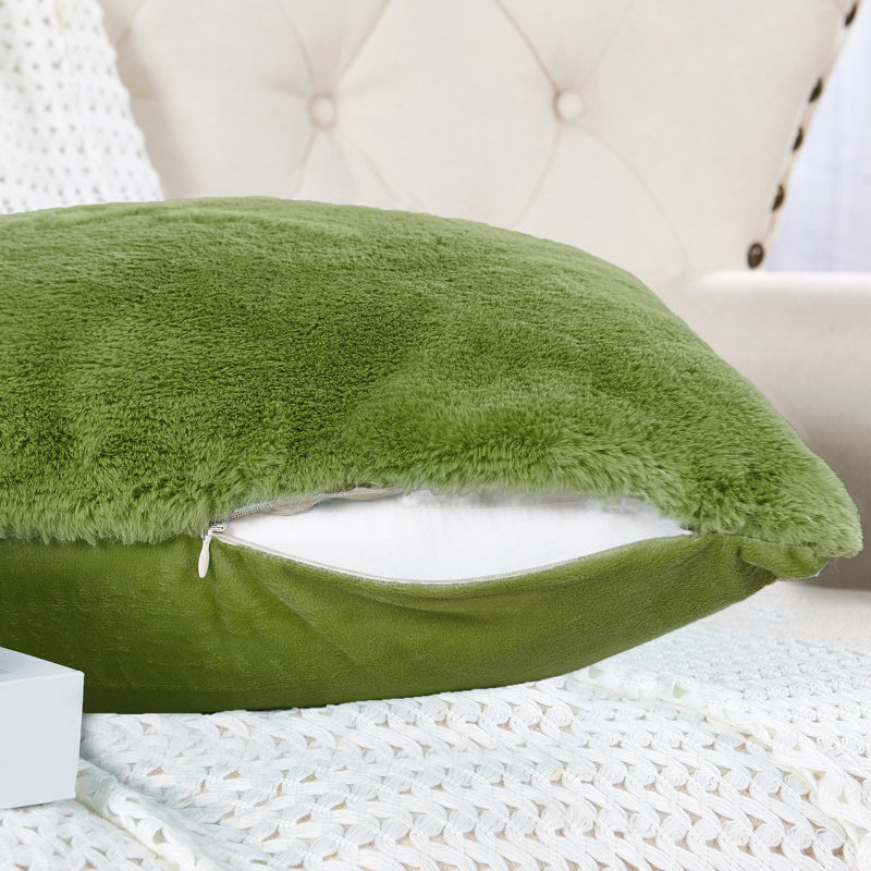  Housse de coussin carré en fausse fourrure, Vert mousse