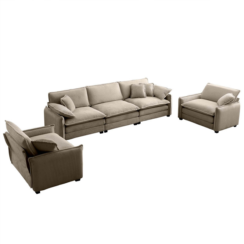 Ensemble de canapé en velours côtelé 3 pièces Ares, Beige