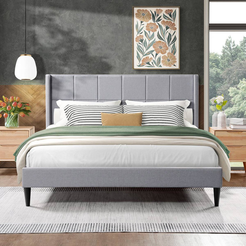 Luma Upholstered Wingback Bed, Fog
